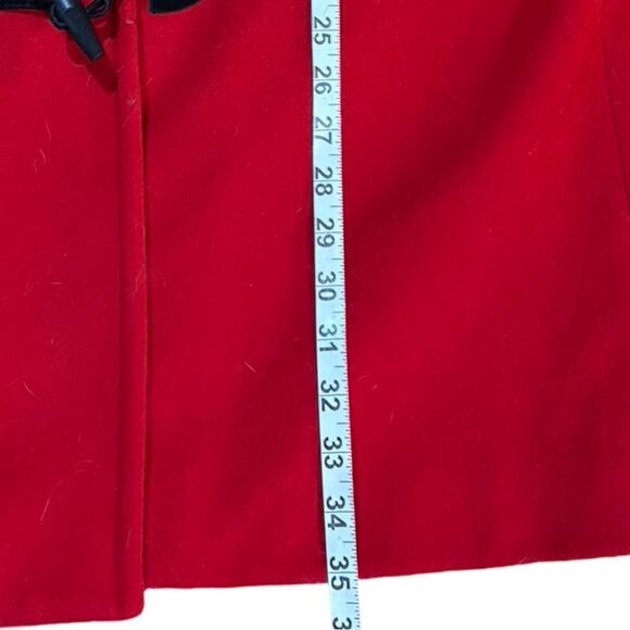 Mackintosh Red Wool Blend Hooded Duffle Coat Black Toggle Fasteners size 12P - Picture 9 of 12